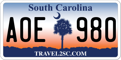 SC license plate AOE980
