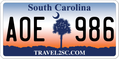 SC license plate AOE986