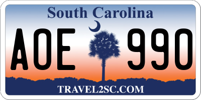 SC license plate AOE990