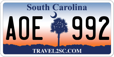 SC license plate AOE992