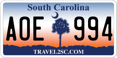 SC license plate AOE994