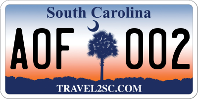 SC license plate AOF002