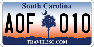 SC license plate AOF010