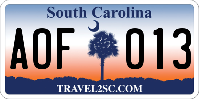 SC license plate AOF013