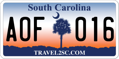 SC license plate AOF016