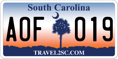SC license plate AOF019