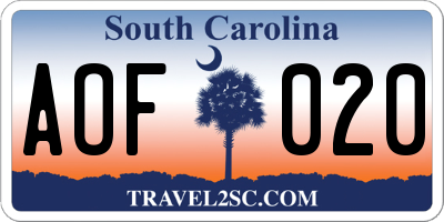 SC license plate AOF020
