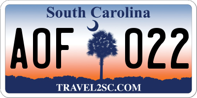 SC license plate AOF022
