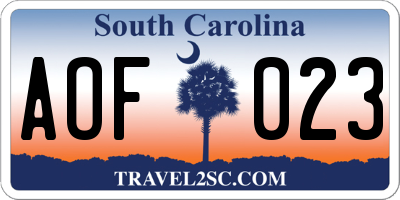 SC license plate AOF023