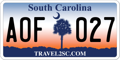 SC license plate AOF027