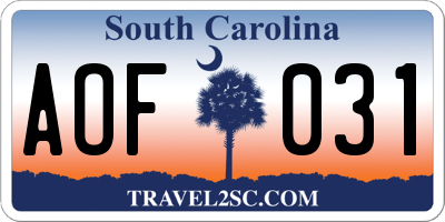 SC license plate AOF031