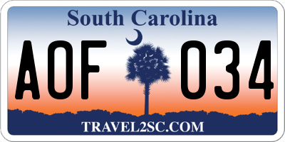 SC license plate AOF034