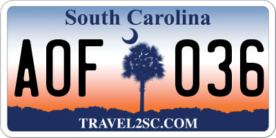 SC license plate AOF036