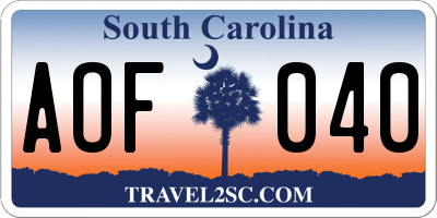 SC license plate AOF040
