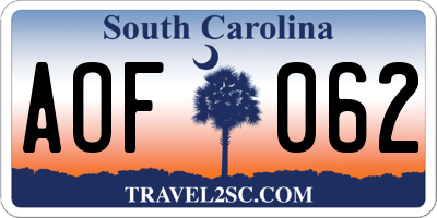 SC license plate AOF062