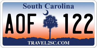 SC license plate AOF122