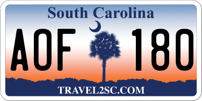 SC license plate AOF180