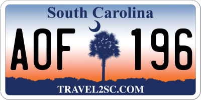 SC license plate AOF196