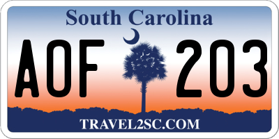 SC license plate AOF203