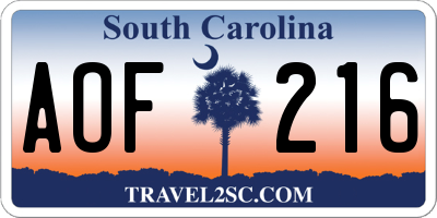 SC license plate AOF216