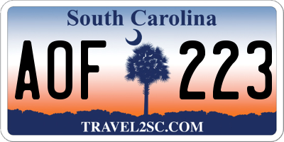 SC license plate AOF223