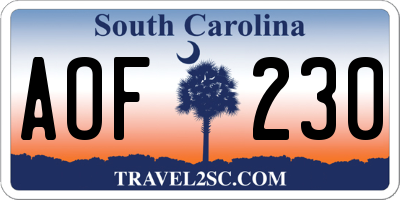SC license plate AOF230