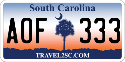 SC license plate AOF333