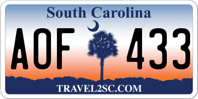 SC license plate AOF433