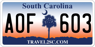 SC license plate AOF603