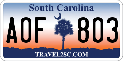 SC license plate AOF803