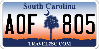 SC license plate AOF805