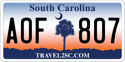 SC license plate AOF807