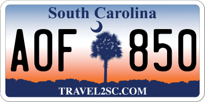 SC license plate AOF850