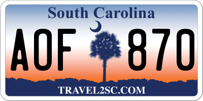 SC license plate AOF870