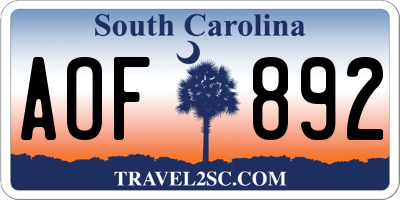 SC license plate AOF892