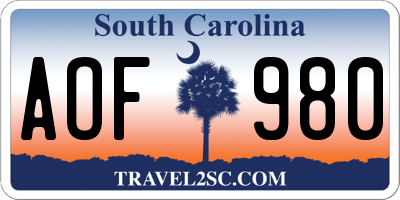 SC license plate AOF980