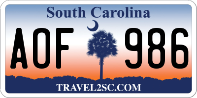 SC license plate AOF986