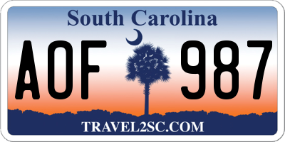 SC license plate AOF987