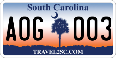 SC license plate AOG003