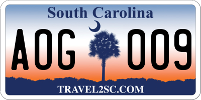 SC license plate AOG009