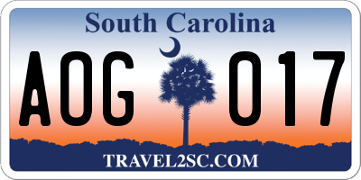 SC license plate AOG017