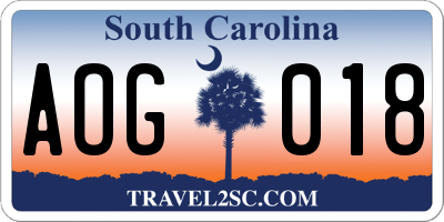 SC license plate AOG018