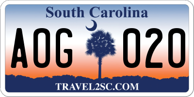 SC license plate AOG020