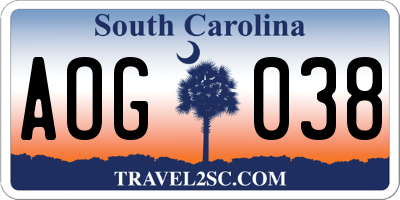 SC license plate AOG038