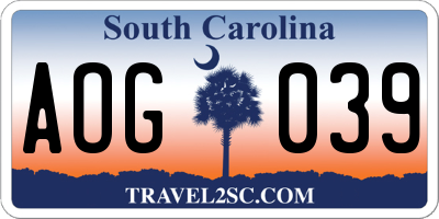 SC license plate AOG039
