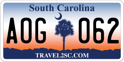 SC license plate AOG062