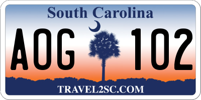 SC license plate AOG102