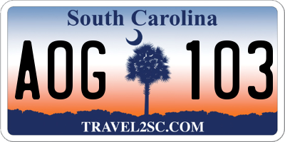 SC license plate AOG103