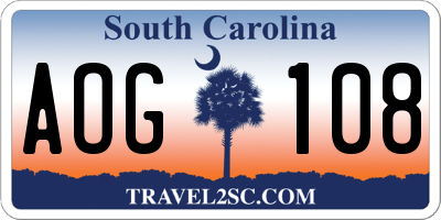 SC license plate AOG108
