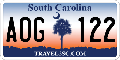 SC license plate AOG122